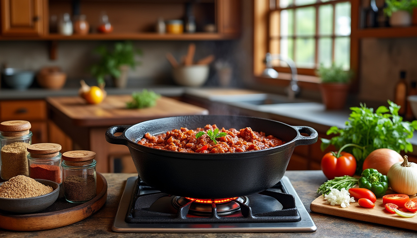 découvrez notre recette traditionnelle et épicée de chili con carne, un plat savoureux mêlant viande, haricots et épices pour réchauffer vos repas.